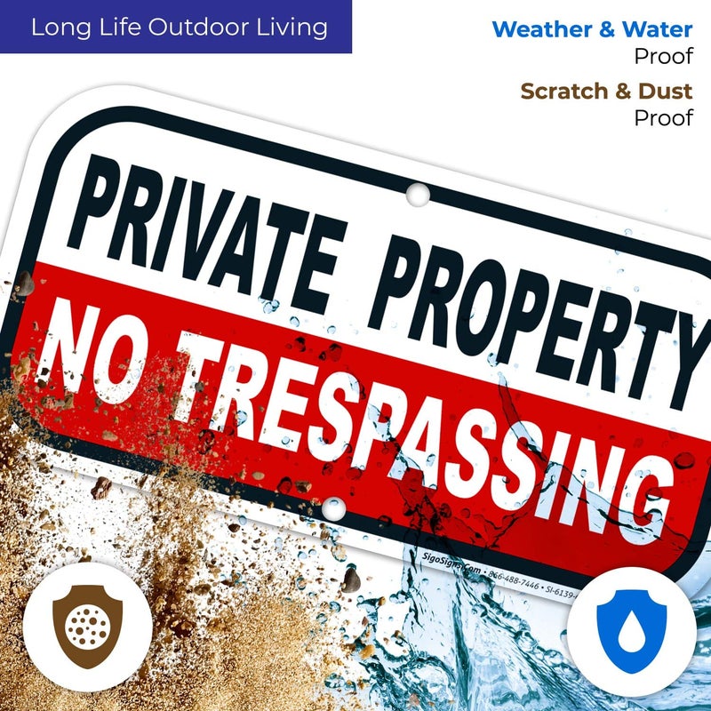 Sigo Signs No Trespassing Private Property Sign, Red Background, (4 Pack) 6x12 Inches, Rust Free .040 Aluminum, Fade Resistant, Made in USA - Image 5